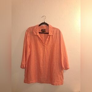 Tahari Women's Coral/Peach Collared Tunic w/ side button accents 100% Linen Med